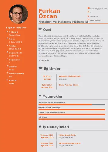 Metalürji Ve Malzeme Mühendisliği Cv Örnekleri cv indir